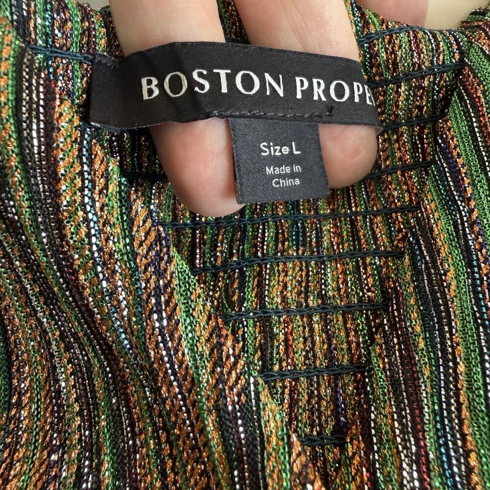 Boston Proper Metallic Green Gold Maxi Dress V-Neck NWT Women’s L - Picture 5 of 14